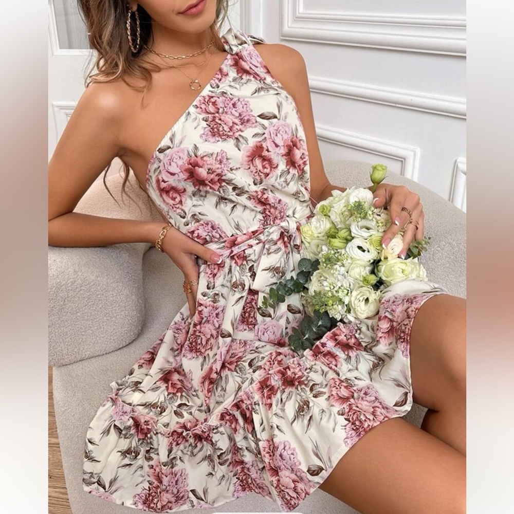 SHEIN One Shoulder Floral Ruffle Dress Size Medium